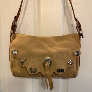 Vintage Hand Made Suede Shoulder Bag with Silver Accents